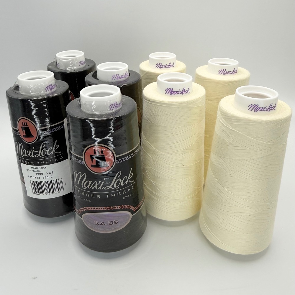 Maxi-Lock Serger Thread 3000 Yds 8 Cones Black and Eggshell Tex 27 Polyester